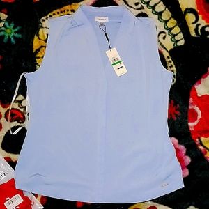 Baby blue calvin klein V neck blouse for suit size Large